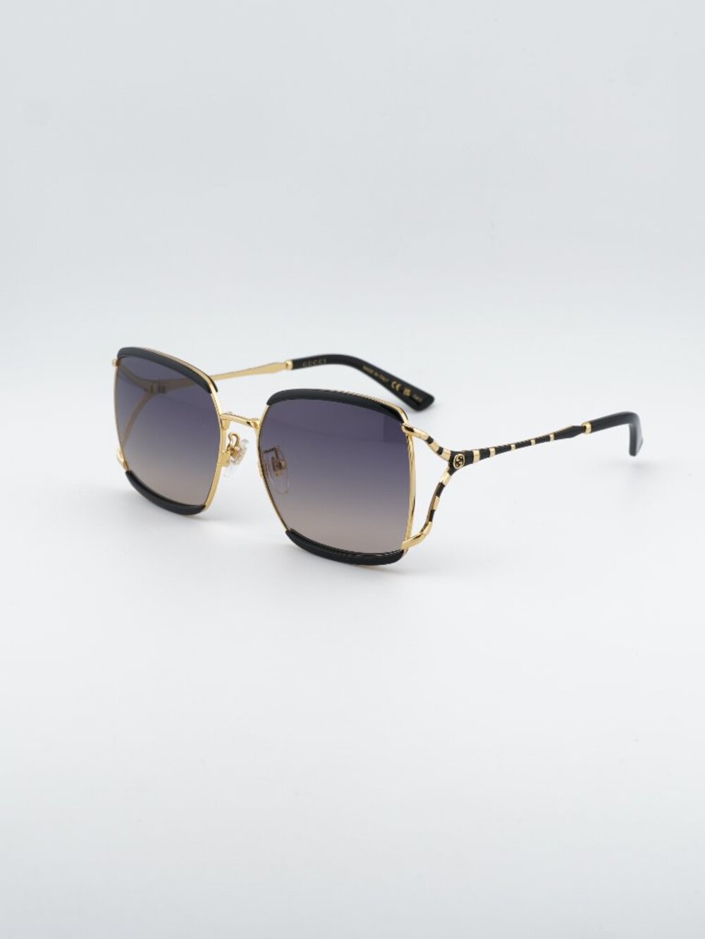 Gucci GG0593SK 001 Sunglasses Black / Gold Square Frame, Grey Lenses